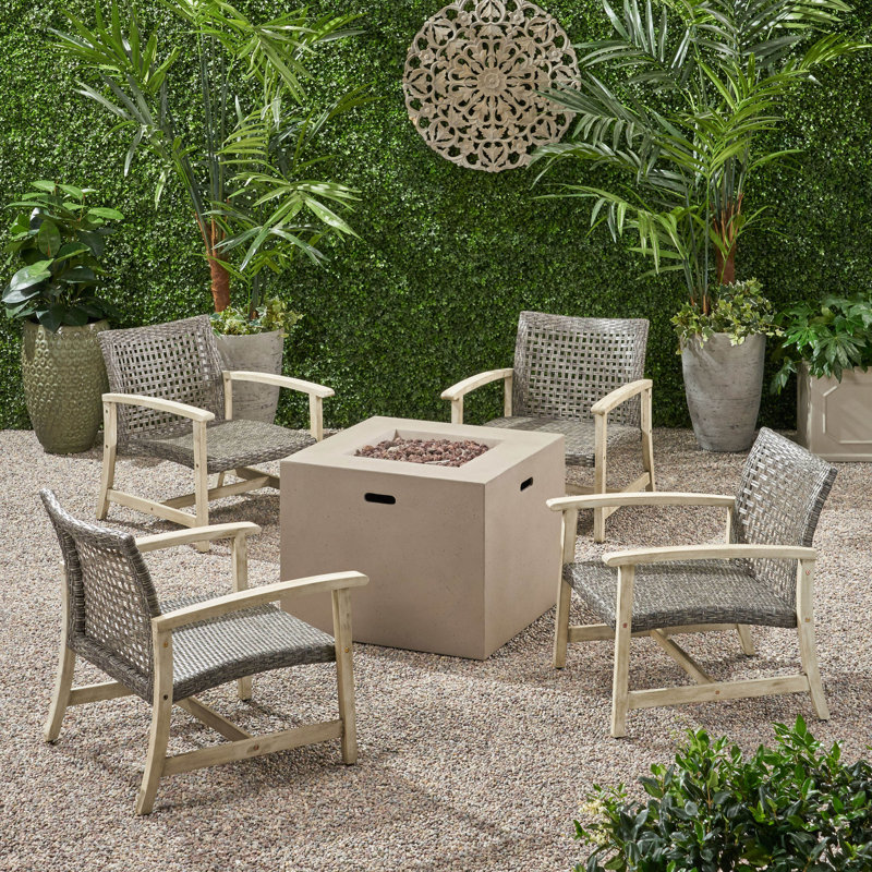 Gailey 4 - Person Patio Conversation Set, Light Grey Wash/Mix Black