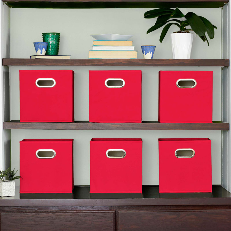Fabric Storage Bins, Strong Poly-Woven Fabric, Sturdy Chipboard Sides, Grommet Front Handle, Stackable and Foldable, Classic Design