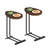 Set of 2 c-shaped side tables in white, modern wood top with metal frame design for sofa and bedside use