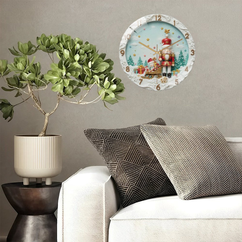 Casse-noisette-Noël-horloge-scène artistique - horloge murale moderne en verre 12 po