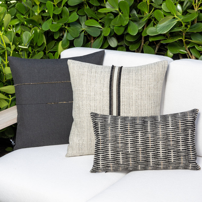 Micro Fringe Outdoor Square Sunbrella® Pillow Cover & Insert, Square 20", Carbon