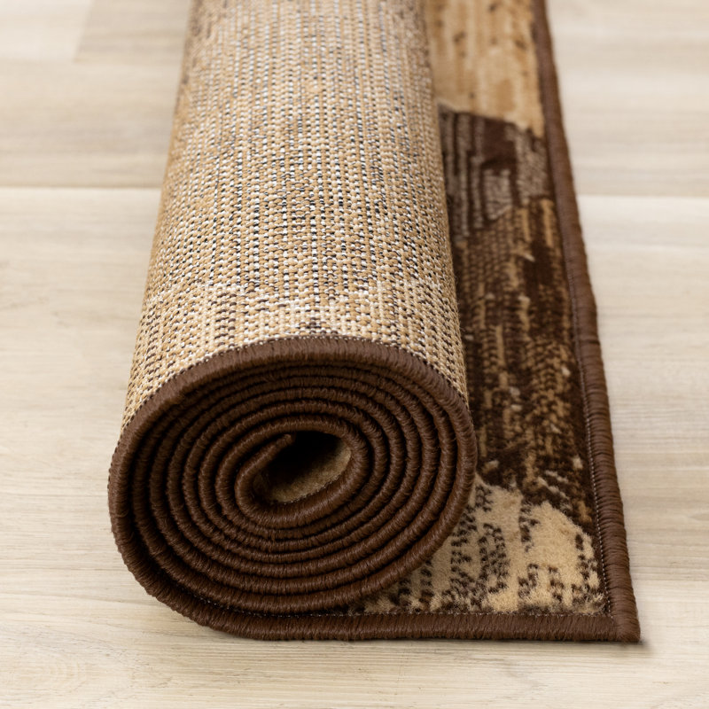Tapis brun et beige à carreaux délavés, Rectangle 7 pi 9 po x 10 pi 6 po