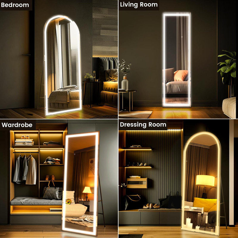 Full-length mirror with light, full-length dressing stationary, Black, 75" x 28"