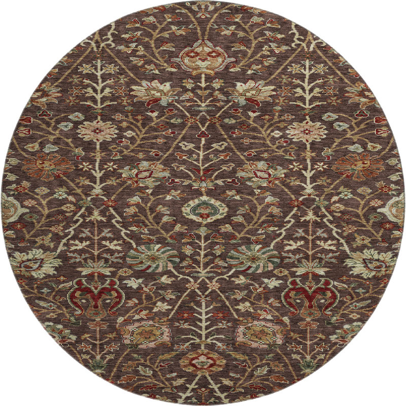 Premium Machine Washable Dahl AMF1085 Floral Rug, Round 8'