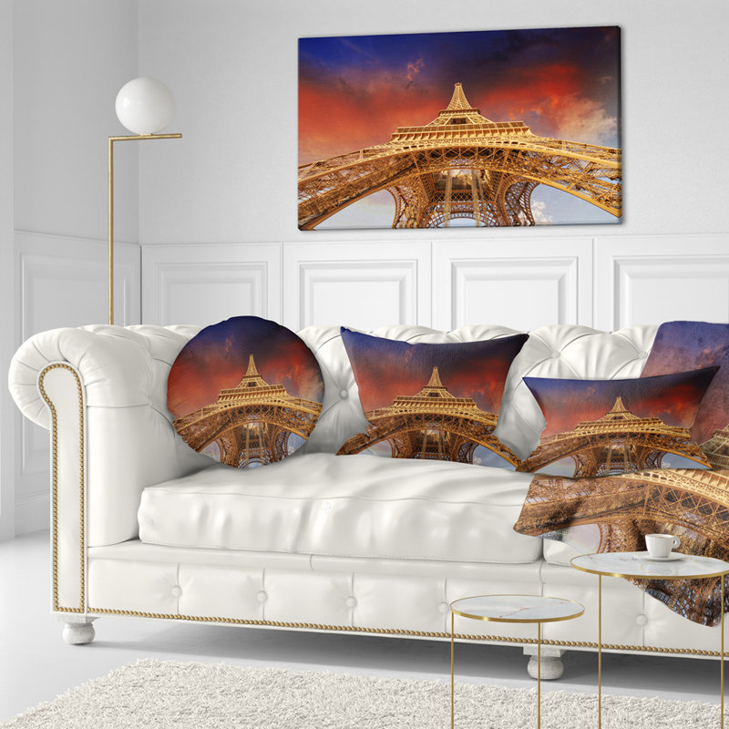 Oreiller cityscape de tour sous le ciel de paris, Rectangle 12" x 20"