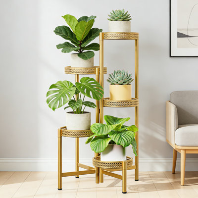 Support à plante à 5 niveaux pour l'extérieur, extérieur en fer forgé robuste, étagère à fleurs pliante pour patio, balcon, salon et jardin