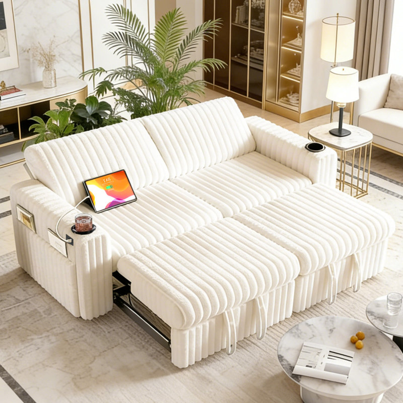 Canapé-lit modulaire en velours côtelé 91 po, Beige