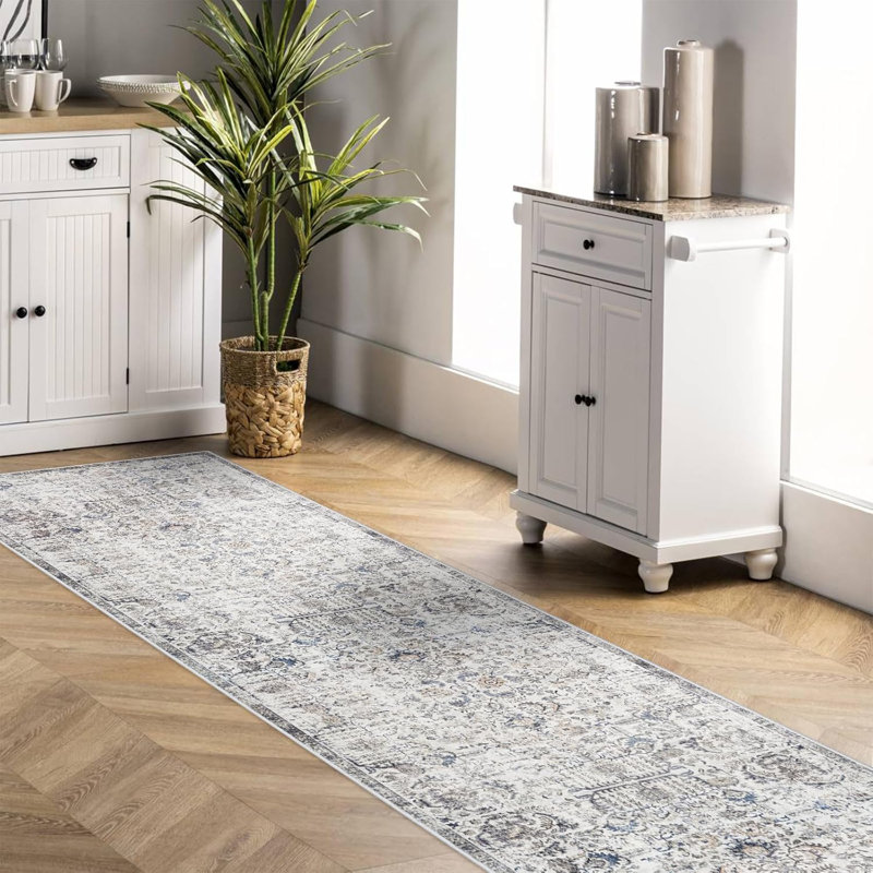 Washable Rugs - Vintage Kitchen Rug Stain Resistant Rugs for Living Room Bedroom Laundry Room Mat Distressed Hallway Floor Carpet (Brown/Blue)