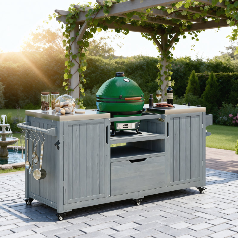 Îlot de cuisine 66,5 po pour l'extérieur, Bleu gris