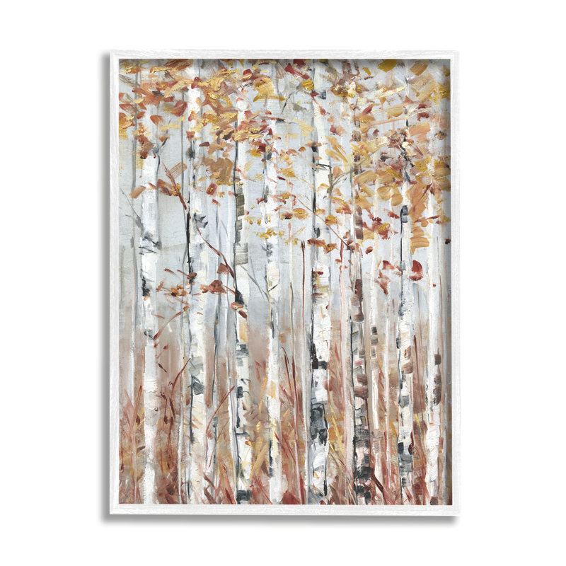Automne, bouleau, feuillage, paysage de forêt rustique surdimensionné, art numérique sur estampe numérique par Sally Swatland