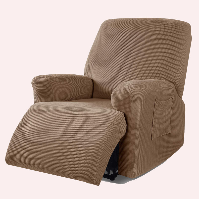 Housse pour fauteuil inclinable à coussins carrés/rectangulaires, Mélange de polyester brun clair