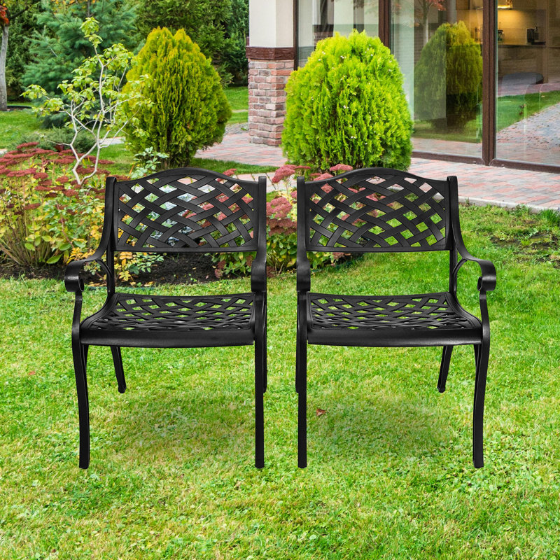 Chaise de patio d'extérieur avec accoudoirs, chaise bistro en métal 2 pièces