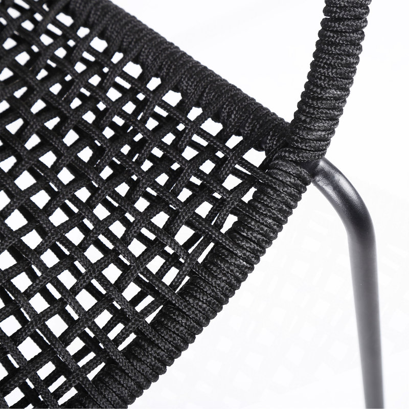 Snack Indoor Outdoor Stackable Steel Dining Chair With Black Rope - Set Of 2