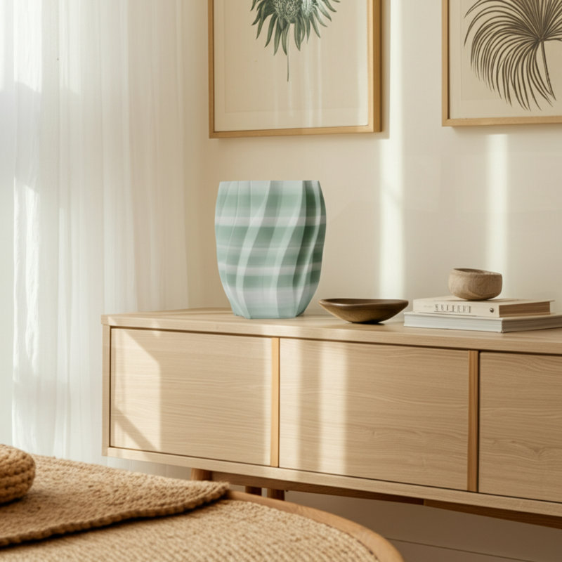 Vase en grès texturé à motif de vagues pour le bureau à domicile, la chambre à coucher, le salon, la décoration, la tablette, l'entrée, la table, l'entrée, le dessus de table, le vestibule, 16 po, vert et blanc