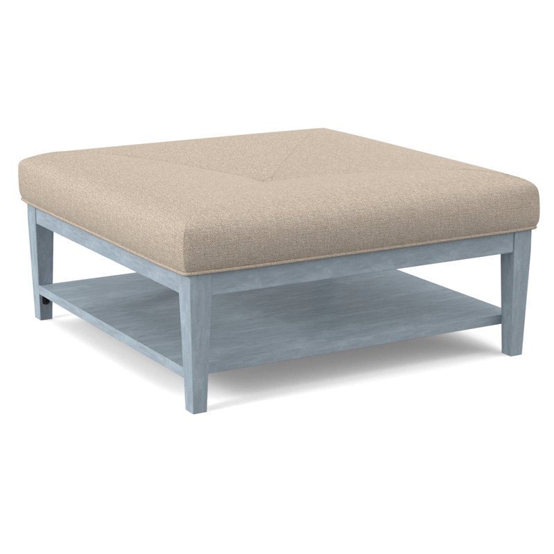 Hammond Square Ottoman, Light Blue and White Stripe; 0256-54, Antique Black Finish