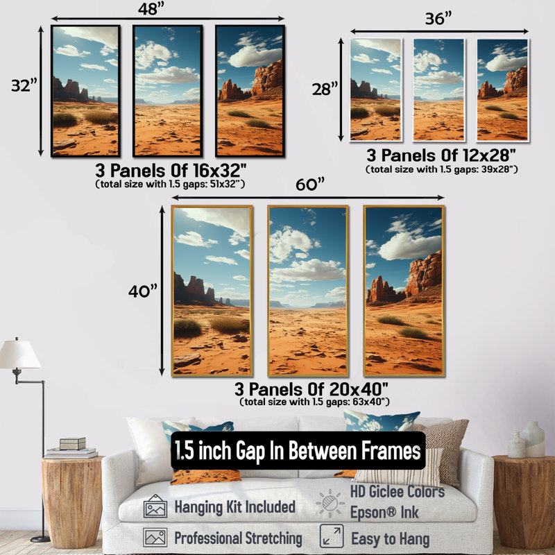 Horizon aride sur le désert du Nevada I - art mural Canyon et désert, Cadre flottant doré, H 32 po x l 48 po x P 1 po