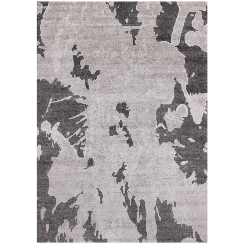 Tapis gris anthracite / gris tissé à la main, Rectangle 9 pi x 12 pi