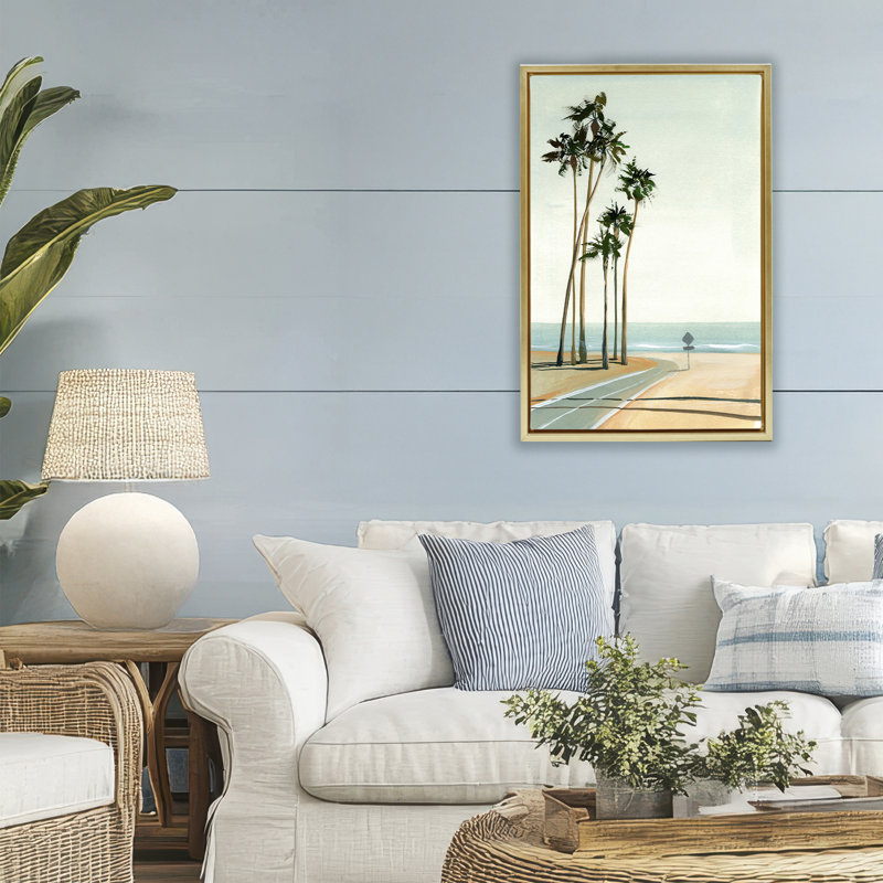 Cadre flottant Six Palms Seaside Road, design par Brook Page, H 31 po x l 21 po, Cadre flottant métallique doré