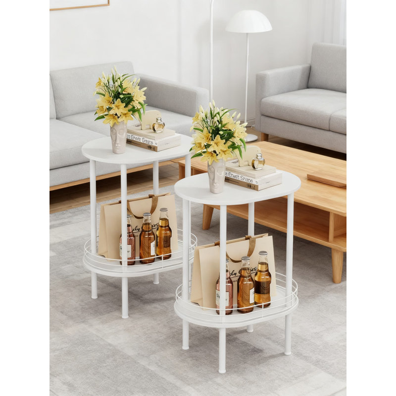 Ensemble de 2 tables d'appoint rondes avec rangement, table de chevet moderne pour le salon, la chambre à coucher, la salle de bain, la chambre de bébé et la buanderie