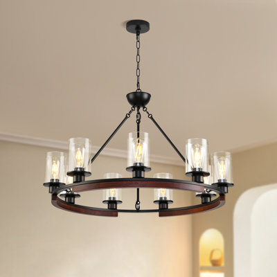 9 - Light Wagon Wheel Dimmable Chandelier 