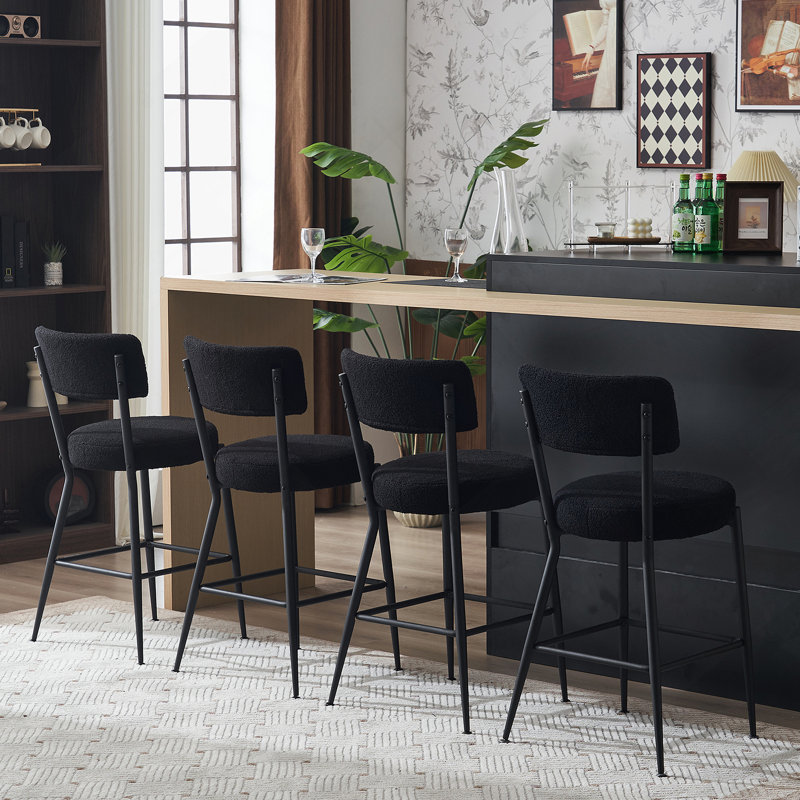 Tabourets de bar rembourrés, tabouret haut à base en métal, convenant à la cuisine, Noir, Noir