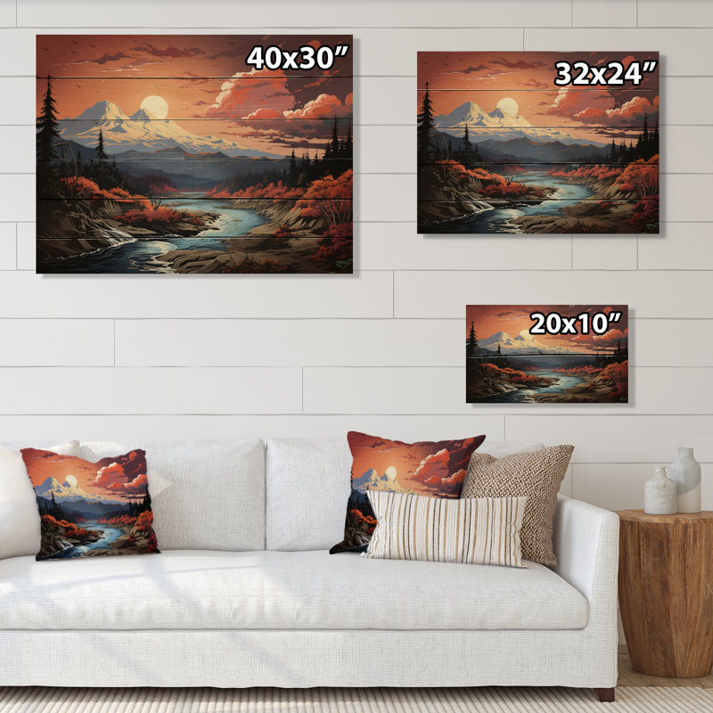 États-Unis, Mont Rainier, majestueux coucher de soleil sur bois, H 24 po x l 32 po x P 0,78 po