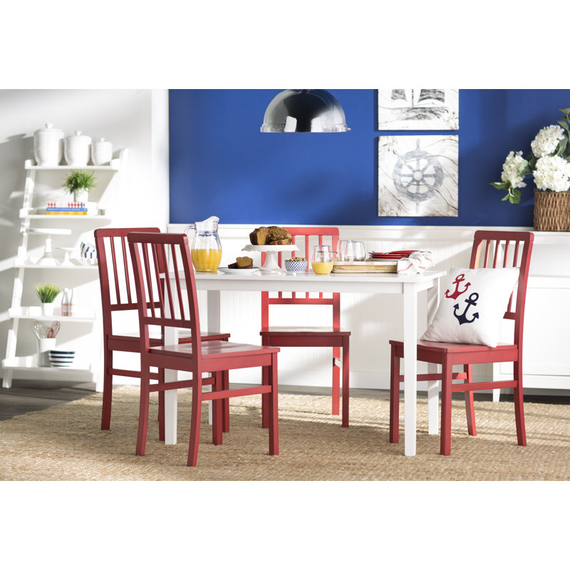 Ensemble de salle à manger en bois d'hévéa massif 5 pièces Littell, Blanc, Rouge