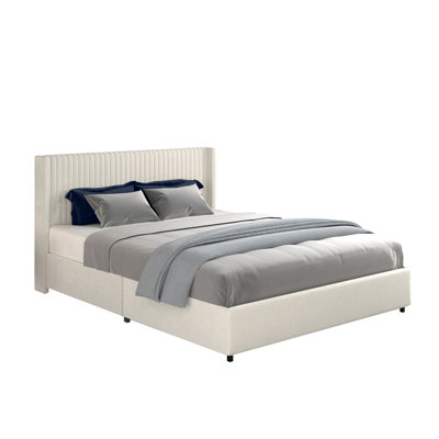 Nia Bed, 2 Storage Drawers, Wingback Tufted Velvet Headboard