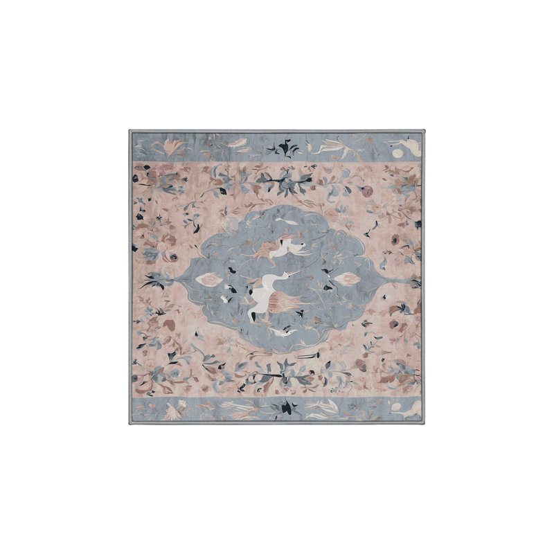 Machine Washable Gray Area Rug, Square 4'