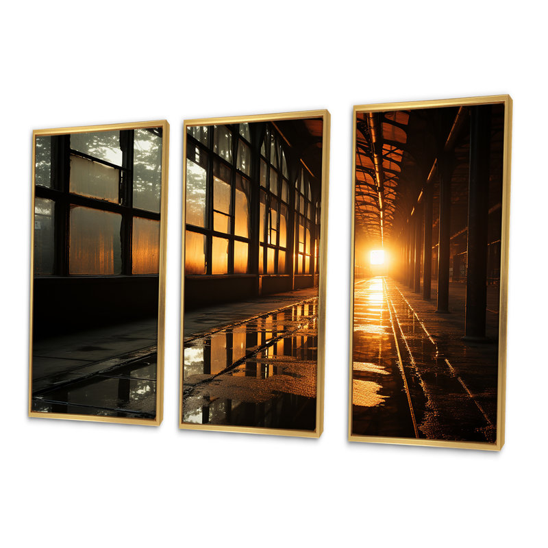 «Factory Landscape Russet Reverberation - Factories», ensemble de reproductions d'art mural, Cadre flottant doré