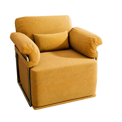 Fauteuil pivotant rembourré à 360 degrés Fluffy en jaune avec pieds en métal doré pour le salon, le bureau et la chambre à coucher