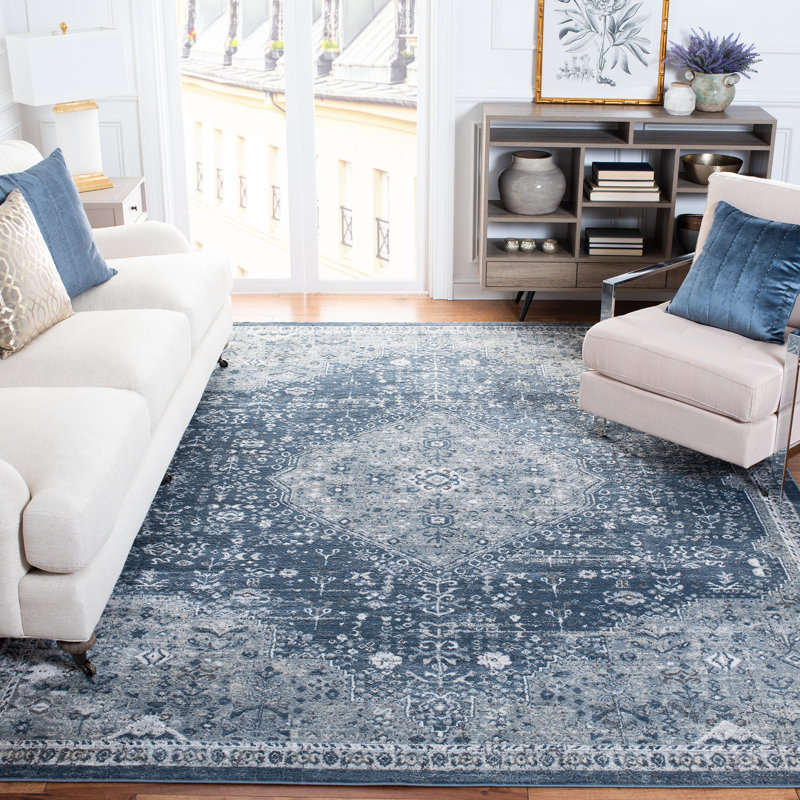 Tapis 858 bleu marine / ivoire, Rectangle 8 pi x 10 pi