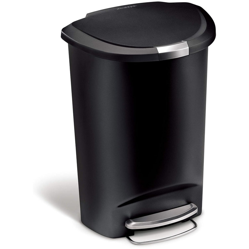 Simplehuman 50 Liter / 13 Gallon Semi-Round Kitchen Step Trash Can with Secure Slide Lock, Plastic, Black