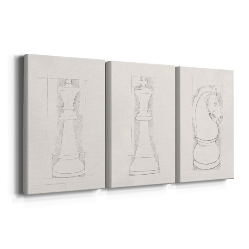 Jeu d'échecs croquis I - Toile tendue sur mesure - 3 pièces, H 60 po x l 120 po
