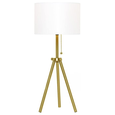 Lampe de table à trépied 23,5 po Tujuan, réglable en hauteur, corps 100% métal avec abat-jour tambour en lin, lampe de chevet, lampe de table de chevet, lampe de table d'appoint pour le salon, la chambre à coucher, le bureau