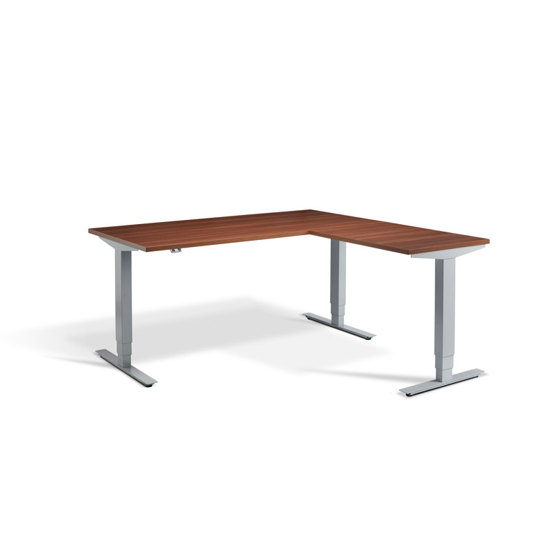 Troyer Adjustable L-Shaped Metal Base Standing Desk, 1300cm H x 1800cm x W 1600cm D, Right, Walnut/Silver