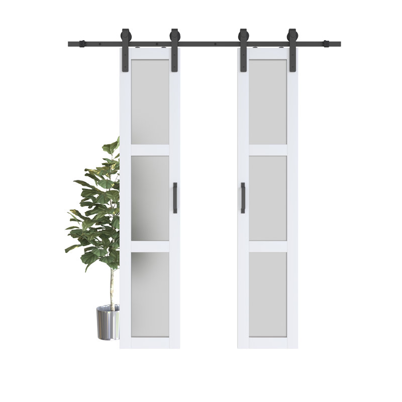 Double Sliding Glass Barn Door with Installation Hardware Kit, 36" x 84"