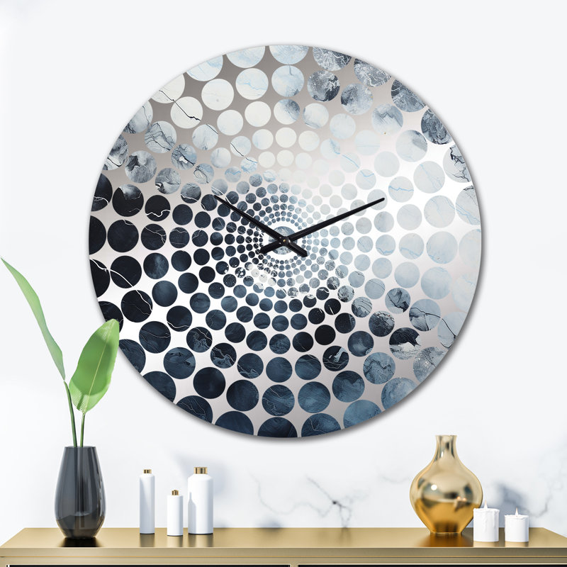 Bleu et blanc rivière de marbre I - horloge murale abstraite en marbre, Très grand