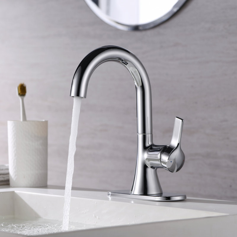 Davvid Collection Single-Handle High-Arc Lavatory Bathroom Sink Faucet with Drain Assembly - Chrome Polished