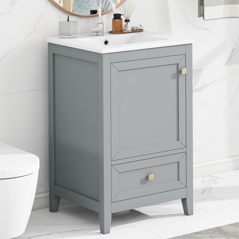Meuble-lavabo simple 20 po avec comptoir en céramique, Gris