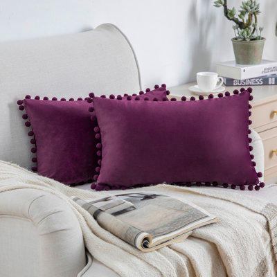 Silky Velvet Series Pom-poms Decorative  Pillow Cover