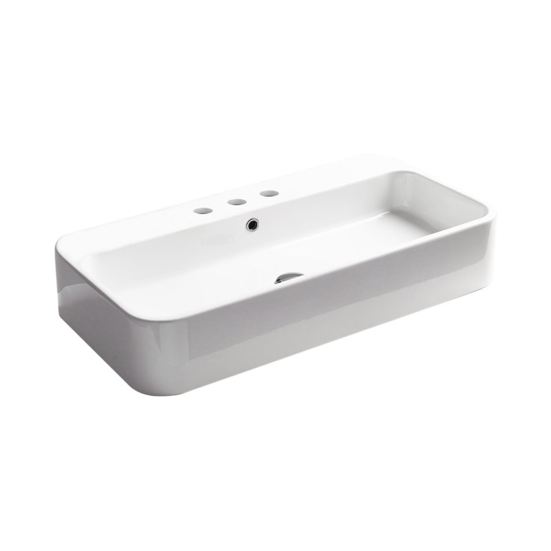 WS Bath Collections Cosa 17.7'' Ceramic Rectangular Bathroom Sink with Overflow, Three Holes, Glossy White