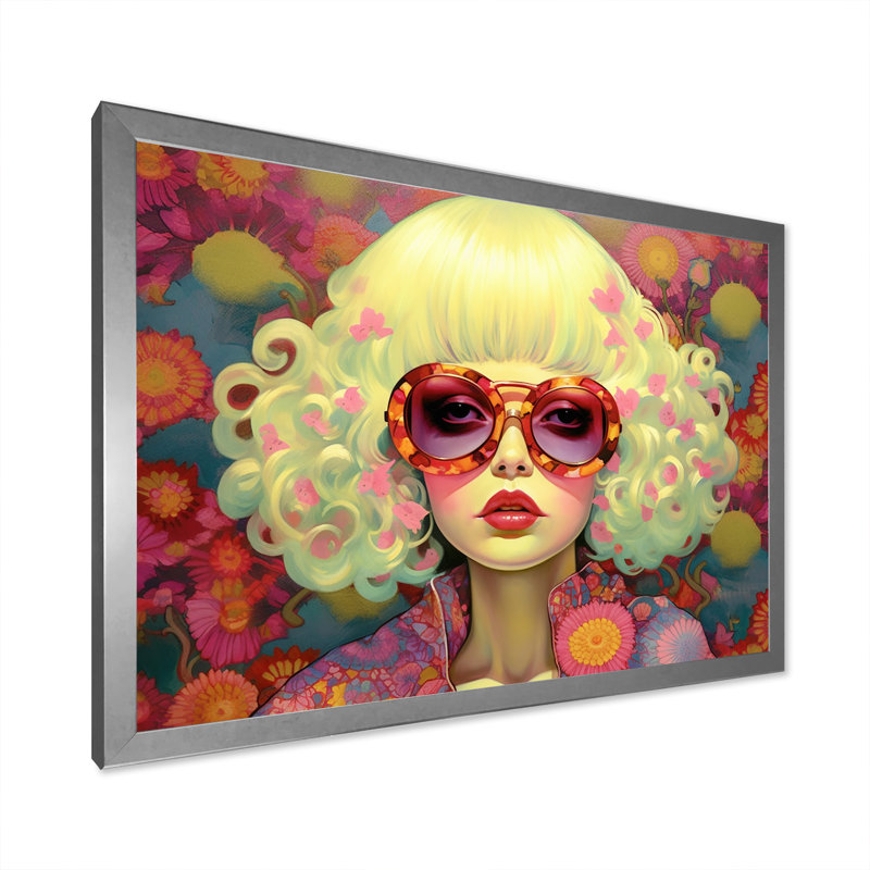 «Retro Cool Discopunk Queen» sur toile, Cadre simple argenté, H 16 po x l 32 po x P 1 po