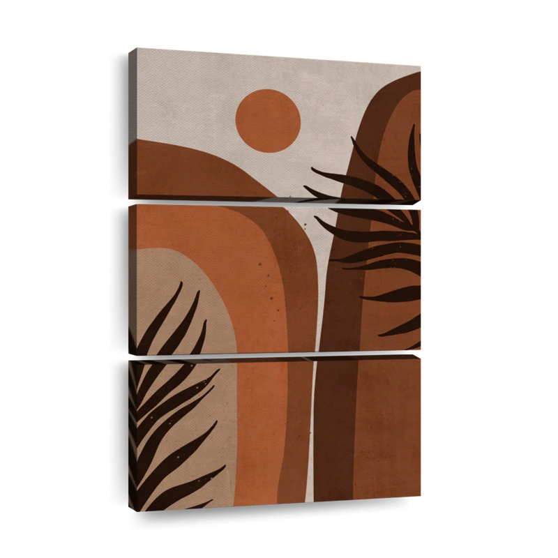 Feuille de montagne abstraite terre cuite sur toile 3 pièces par Jennifer T Print, H 24 po x l 38 po x P 1,25 po