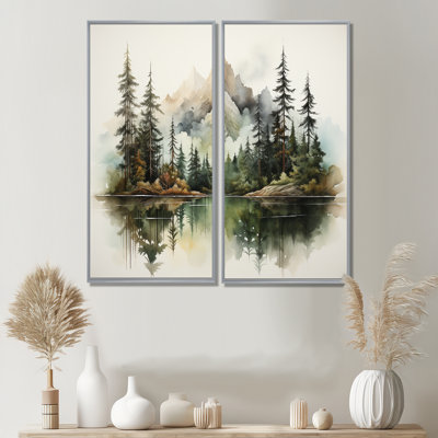 «Watercolor Mountain Dreamscape», art mural sur toile vert traditionnel