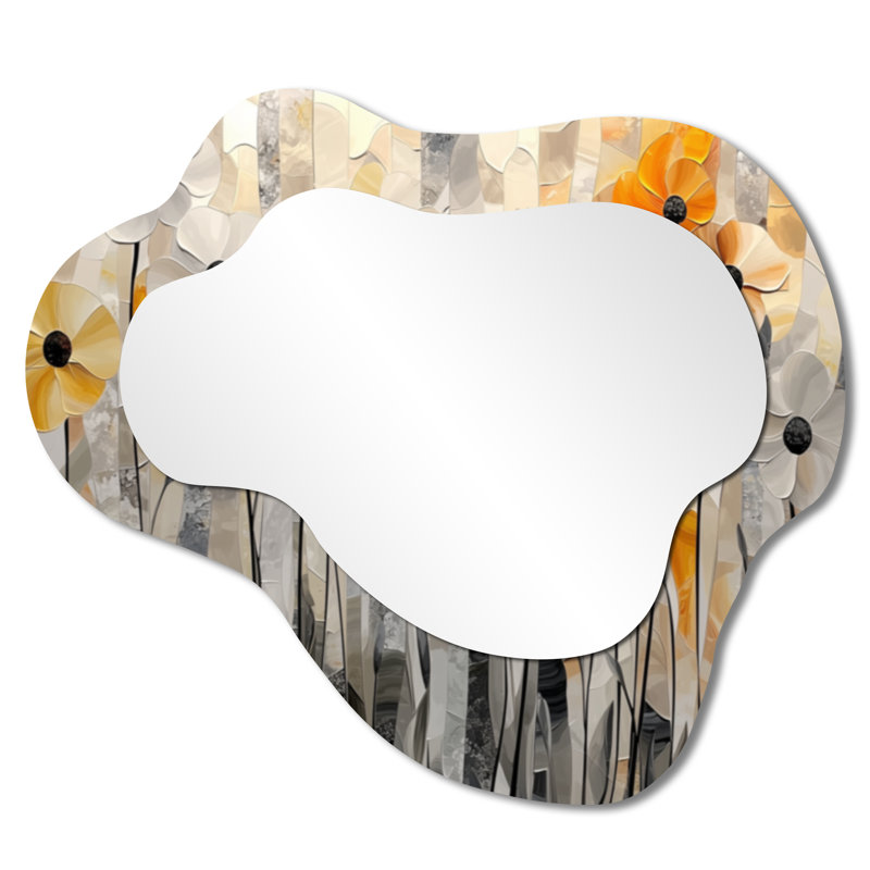 Motif géométrique de coquelicots gris géométrique I - coquelicots, miroir décoratif asymétrique traditionnel, imprimé sur métal
