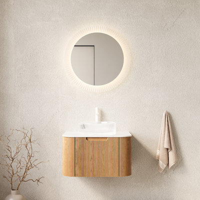 24" Wall - Mounted Bathroom Vanity With Crystal Sink, 3d Striped Storage, Easy To Clean, Modern Design