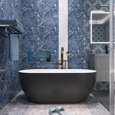 59" x 28" Freestanding Acrylic Soaking Bathtub in White and Gray