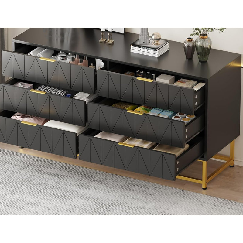 119.4 cm W Chest of 6 Drawers, Black