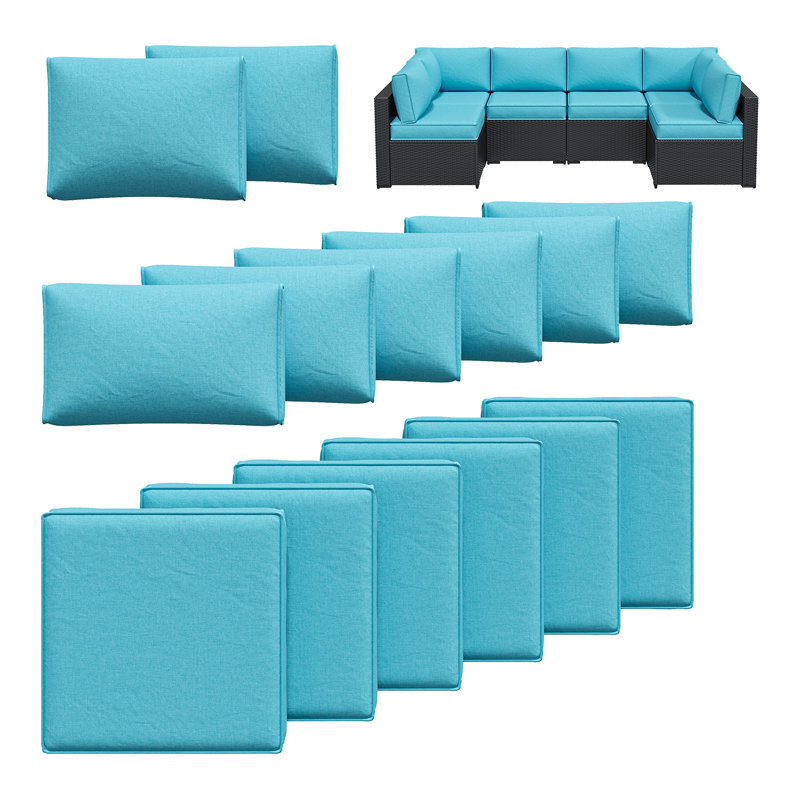 14-Pcs Outdoor Patio Cushion Cover Set  For 6-Seat Sectional Sofa, Covers Only, Blue